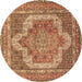 Round Machine Washable Medallion Brown Traditional Rug, wshtr3025brn