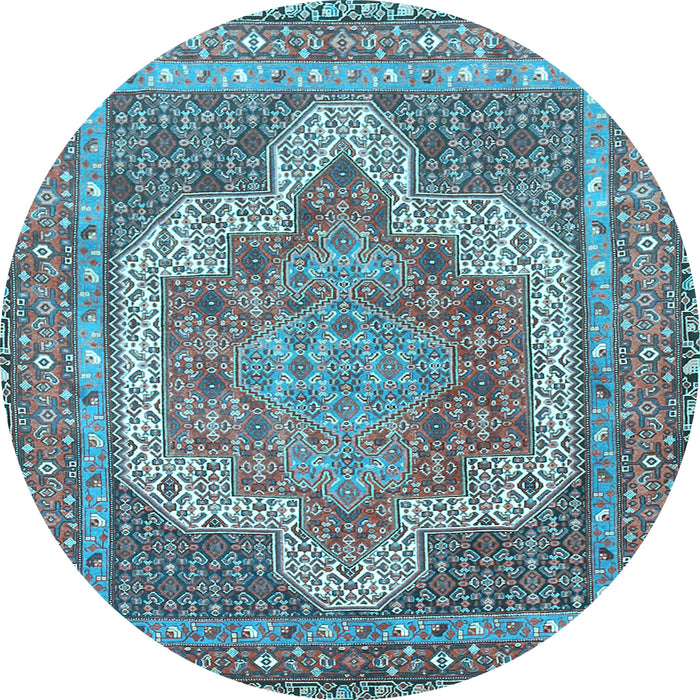 Round Machine Washable Medallion Light Blue Traditional Rug, wshtr3025lblu