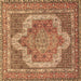 Square Machine Washable Medallion Brown Traditional Rug, wshtr3025brn