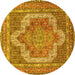 Round Machine Washable Medallion Yellow Traditional Rug, wshtr3025yw