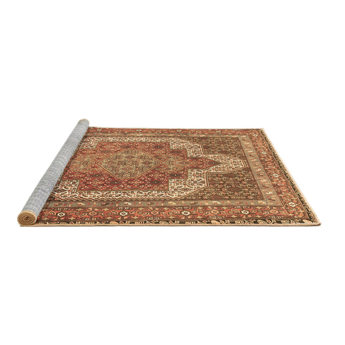 Sideview of Machine Washable Medallion Brown Traditional Rug, wshtr3025brn