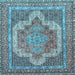 Square Machine Washable Medallion Light Blue Traditional Rug, wshtr3025lblu