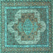 Square Machine Washable Medallion Turquoise Traditional Area Rugs, wshtr3025turq