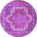 Round Machine Washable Medallion Purple Traditional Area Rugs, wshtr3025pur