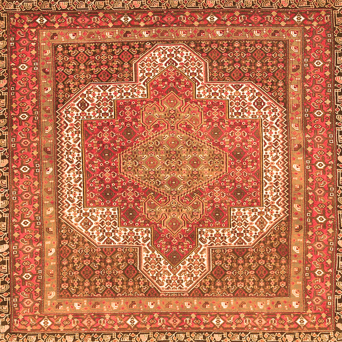 Round Machine Washable Medallion Orange Traditional Area Rugs, wshtr3025org