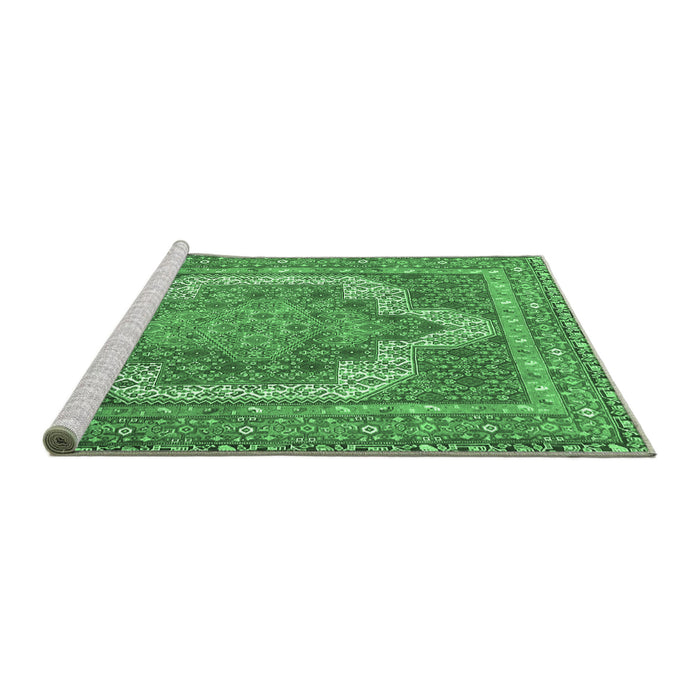 Sideview of Machine Washable Medallion Emerald Green Traditional Area Rugs, wshtr3025emgrn