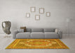 Machine Washable Medallion Yellow Traditional Rug in a Living Room, wshtr3025yw