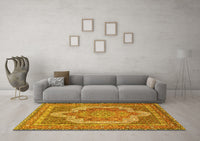 Machine Washable Medallion Yellow Traditional Rug, wshtr3025yw