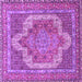 Square Machine Washable Medallion Purple Traditional Area Rugs, wshtr3025pur