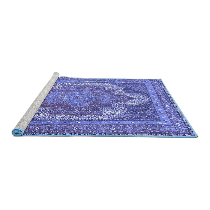 Sideview of Machine Washable Medallion Blue Traditional Rug, wshtr3025blu