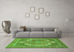 Machine Washable Medallion Green Traditional Area Rugs in a Living Room,, wshtr3025grn