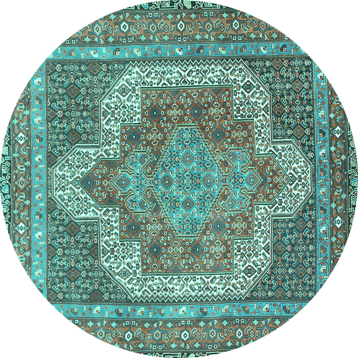 Round Machine Washable Medallion Turquoise Traditional Area Rugs, wshtr3025turq