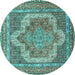 Round Machine Washable Medallion Turquoise Traditional Area Rugs, wshtr3025turq