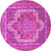 Round Machine Washable Medallion Pink Traditional Rug, wshtr3025pnk