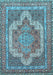 Machine Washable Medallion Light Blue Traditional Rug, wshtr3025lblu