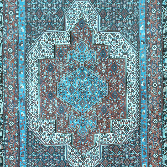 Machine Washable Medallion Light Blue Traditional Rug, wshtr3025lblu