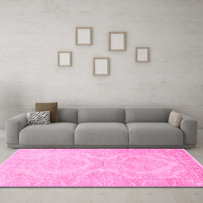 Machine Washable Persian Pink Traditional Rug in a Living Room, wshtr3026pnk
