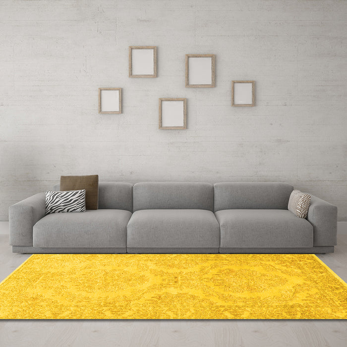 Machine Washable Persian Yellow Traditional Rug in a Living Room, wshtr3026yw