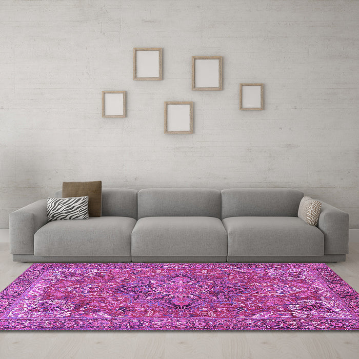 Machine Washable Persian Purple Traditional Area Rugs in a Living Room, wshtr3027pur