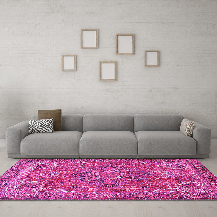 Machine Washable Persian Pink Traditional Rug in a Living Room, wshtr3027pnk