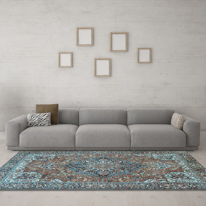 Machine Washable Persian Light Blue Traditional Rug in a Living Room, wshtr3027lblu