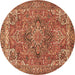 Round Machine Washable Persian Brown Traditional Rug, wshtr3027brn