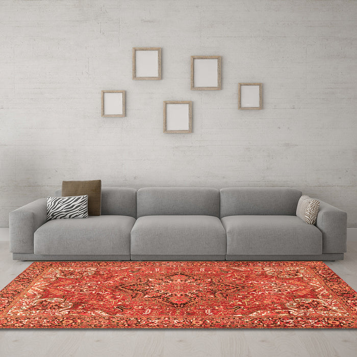 Machine Washable Persian Orange Traditional Area Rugs in a Living Room, wshtr3027org