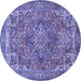 Round Machine Washable Persian Blue Traditional Rug, wshtr3027blu