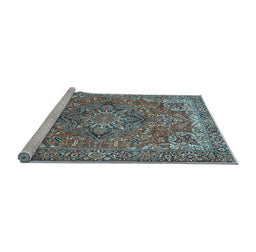 Sideview of Machine Washable Persian Light Blue Traditional Rug, wshtr3027lblu
