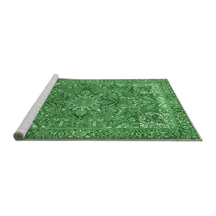 Sideview of Machine Washable Persian Emerald Green Traditional Area Rugs, wshtr3027emgrn