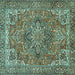 Square Machine Washable Persian Turquoise Traditional Area Rugs, wshtr3027turq