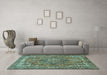 Machine Washable Persian Turquoise Traditional Area Rugs in a Living Room,, wshtr3027turq