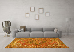 Machine Washable Persian Yellow Traditional Rug in a Living Room, wshtr3027yw