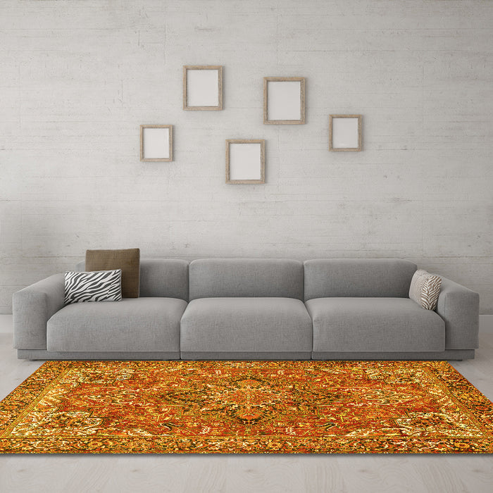 Machine Washable Persian Yellow Traditional Rug in a Living Room, wshtr3027yw