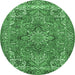 Round Machine Washable Persian Emerald Green Traditional Area Rugs, wshtr3027emgrn