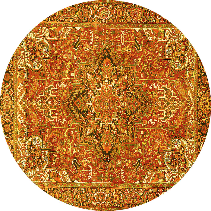Round Machine Washable Persian Yellow Traditional Rug, wshtr3027yw