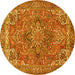 Round Machine Washable Persian Yellow Traditional Rug, wshtr3027yw