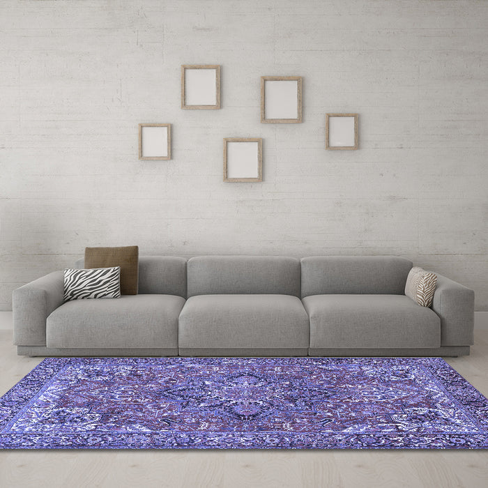 Machine Washable Persian Blue Traditional Rug in a Living Room, wshtr3027blu