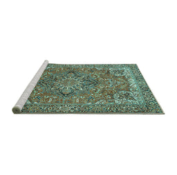 Sideview of Machine Washable Persian Turquoise Traditional Area Rugs, wshtr3027turq