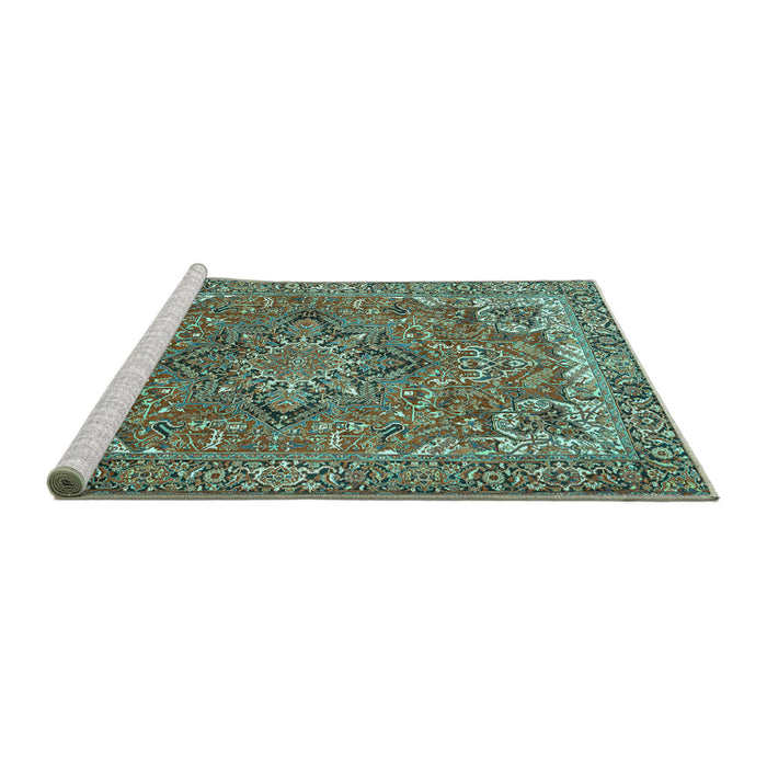 Sideview of Machine Washable Persian Turquoise Traditional Area Rugs, wshtr3027turq