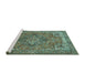 Sideview of Machine Washable Persian Turquoise Traditional Area Rugs, wshtr3027turq