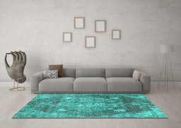 Machine Washable Persian Turquoise Traditional Area Rugs in a Living Room,, wshtr3028turq