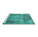 Sideview of Machine Washable Persian Turquoise Traditional Area Rugs, wshtr3028turq