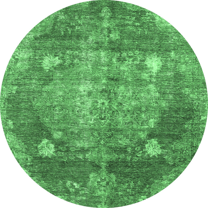 Round Machine Washable Persian Emerald Green Traditional Area Rugs, wshtr3028emgrn