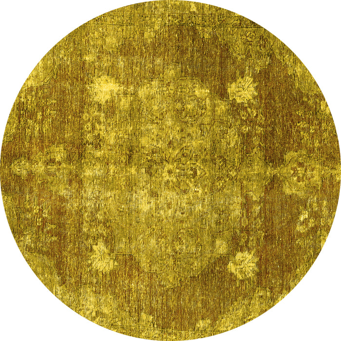 Round Machine Washable Persian Yellow Traditional Rug, wshtr3028yw