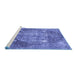 Sideview of Machine Washable Persian Blue Traditional Rug, wshtr3028blu