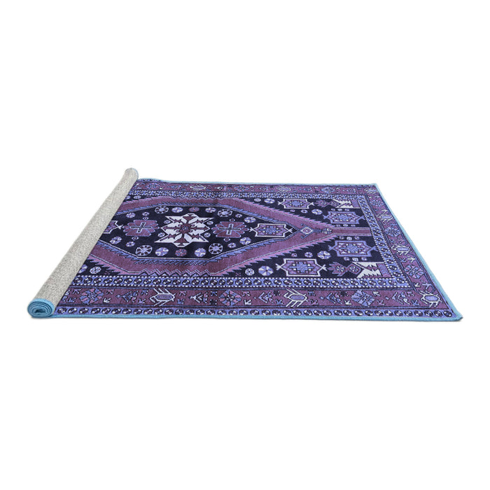 Sideview of Machine Washable Persian Blue Traditional Rug, wshtr3029blu