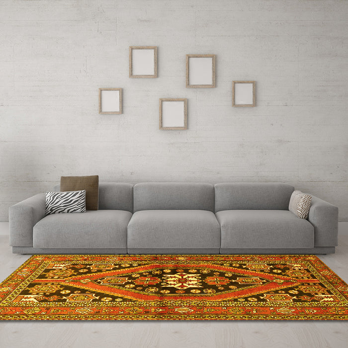 Machine Washable Persian Yellow Traditional Rug in a Living Room, wshtr3029yw