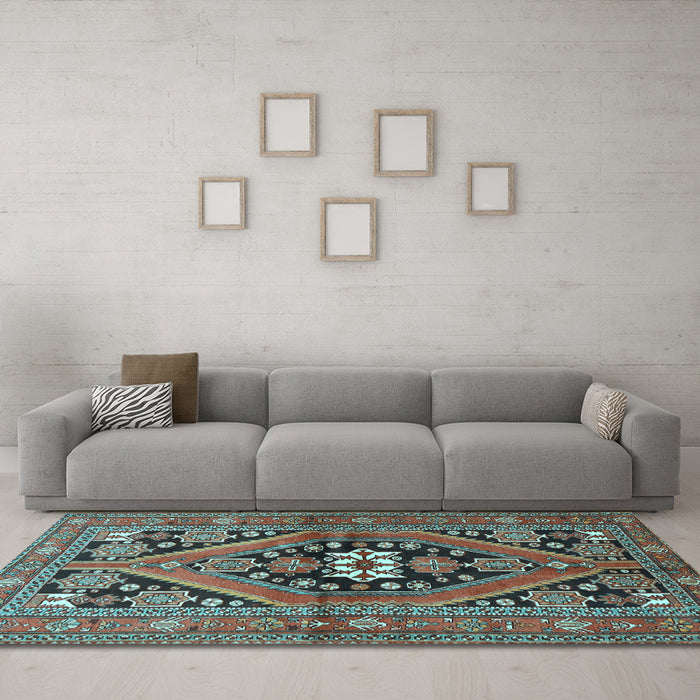Machine Washable Persian Light Blue Traditional Rug in a Living Room, wshtr3029lblu