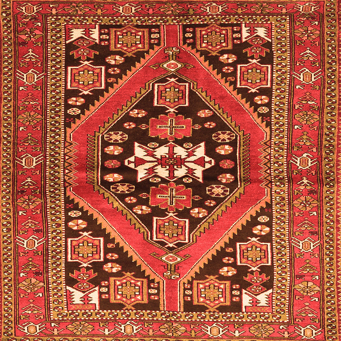 Round Machine Washable Persian Orange Traditional Area Rugs, wshtr3029org